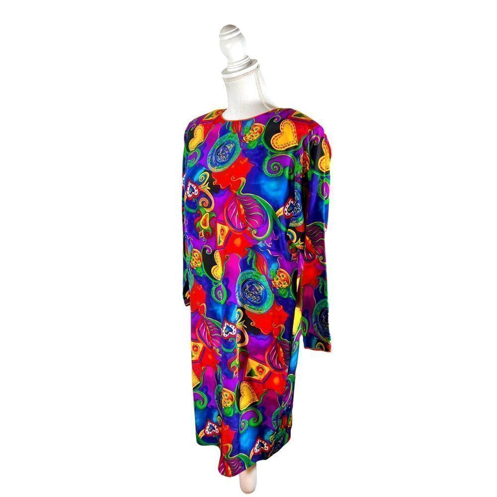 Vintage Pat Argenti Vibrant Psychedelic Vibrant Pure Silk Dress - Picture 2 of 10